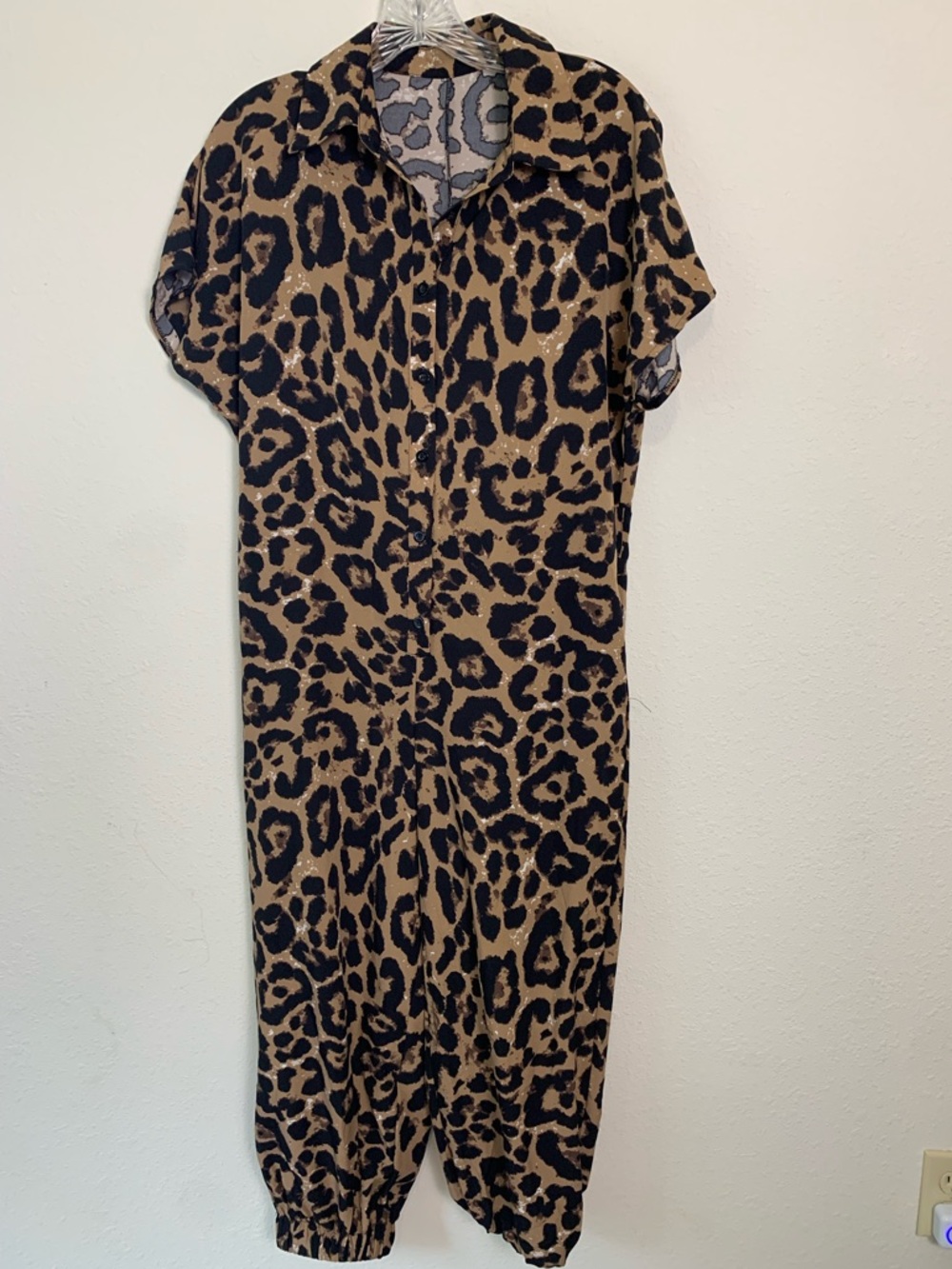 SHEIN Leopard Print Collared Front Buttons Jumpsuit Small Lightweight Resort